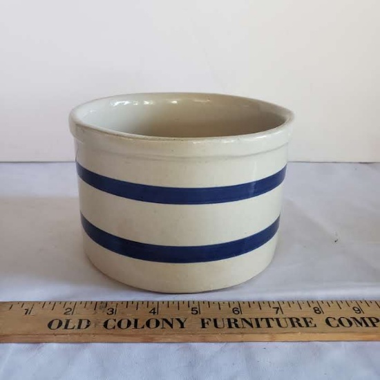 Vintage Robinson Ransbottom Pottery 1 Quart Crock w/ Cobalt Bands