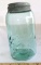 Quart Size Antique Ball Blue Mason Jar with Atlas Zinc Lid, Porcelain Liner