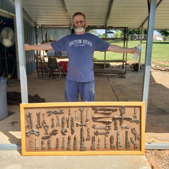 Huge Wood Display Board Full Of Antique Tools