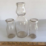 Lot of 3 Vintage Glass Milk Bottles - 2 Half Pints, 1 Quart