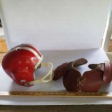 Vintage JC HIggins Football Helmet and Leather Shoulder Pads