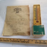 Vintage Hotel Letterhead Paper, Cigarettes in Original Package and Plastic Thermometer