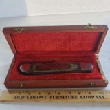 Vintage Red Deer 2 Blade Knife In Wood Box Made in Pakistan