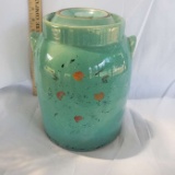 Vintage Teal/Turquoise Double Handle Crock or Churn with Lid