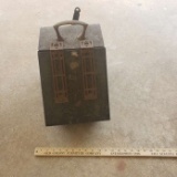 Vintage Metal Coal Scuttle with Shovel