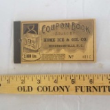 Antique Coupon Book, 2000 Lbs Block Ice, Home Ice and Oil Co, Hendersonville NC
