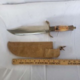 Vintage Bowie Fixed Blade Knife with Brass Accent