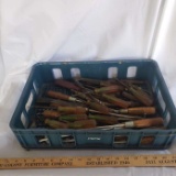 Lot of Assorted Screwdrivers and Picks in Vintage Blue Plastic Pepsi Crate