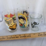 Lot of 3 Vintage Cartoon Drinking Glasses