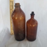 Lot of 2 Vintage Amber Glass Clorox Bottles