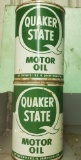 Lot of 2 Vintage Metal Quart Can Quaker State Motor Oil, Full