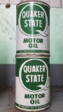 Lot of 2 Vintage Metal Quart Can Quaker State Motor Oil, Full