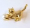 Gold Tone Cat Pin with Pearl Ball