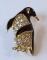 Gold Tone & Black Enamel Penguin with Clear Stones
