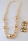 Pink & Ivory Tone Faux Pearl Necklace with Matching Earrings