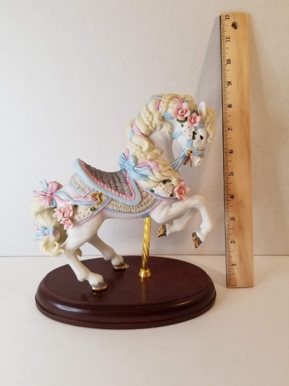 Porcelain Carousel Horse on Wooden Base