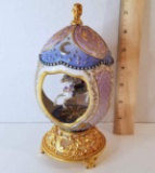 Porcelain Carousel Horse Music Box Egg with Gold Tone Filigree Base Made in Malaysia