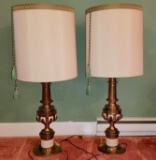 Pair of Brass Tone Lamps with Shades