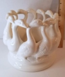 White Porcelain Circling Ducks Candle Dish by Artdalt Japan