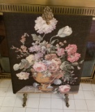 Beautiful Floral Fireplace Screen with Brass Feet