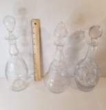 Lot of 3 Beautiful Glass & Crystal Decanters