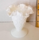 White Silvercrest Fenton Vase Signed on Bottom
