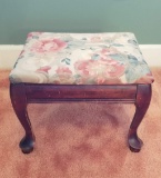 Wooden Footstool with Floral Upholstered Top