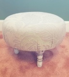Round Footstool with White Wooden Legs