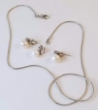 Real Pearl Earrings with Matching Necklace