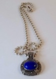 Silver Tone Necklace with 925 Slider with Blue Stone