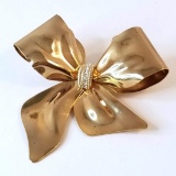 Large Gold Tone Bow Pin