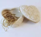 Lenox Heart Shaped Rose Trinket Box with Misc Jewelry