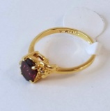 Gold Tone Ring with Red Stone - Size 7