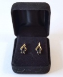 Pair of Gold Tone Pierced Earrings with Black Stones