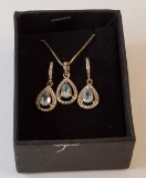 Silver Tone Necklace with Blue Stones & Matching Earrings