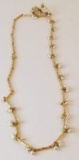 Gold Tone Necklace with Tiny Pearl Clusters