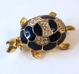 Gold Tone Turtle Pin with Black Enamel