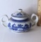 Porcelain Blue & White Oriental Style Lidded Sugar Bowl