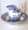 Antique Minton Genevese Blue & White Transferware Bowl & Pitcher