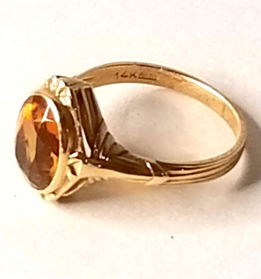 14K Gold Ring with Amber Stone