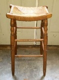 Wooden Curved Seat Bar Stool with Rush Seat