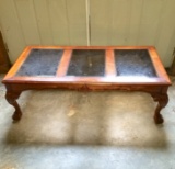 Glass Top Wooden Coffee Table with Ball & Claw Feet