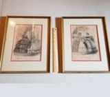 Pair of Vintage Framed French Fashion Prints “Godey Girls”