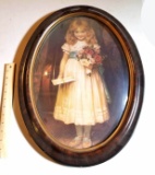 Beautiful Oval Vintage Print of Little Girl in Frame