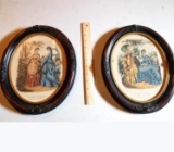 Pair of Carved Oval Frames w/ Vintage Godey Girls Prints