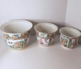 Lot of 3 Oriental Style Planters in Various Sizes