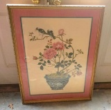 Floral Bird Print in Ornate Gilt Frame