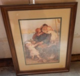 Framed & Matted Fisherman with Children Print