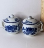 Pair of Mottahedeh Blue Canton Pot de Crème Pots with Lids