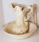 Ceramic Victorian Style Wash Basin & Pitcher